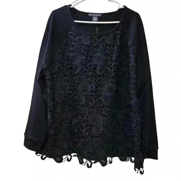 Adriana Papell Top Plus Size 2X Black with Lace Overlay #005 - Picture 1 of 4